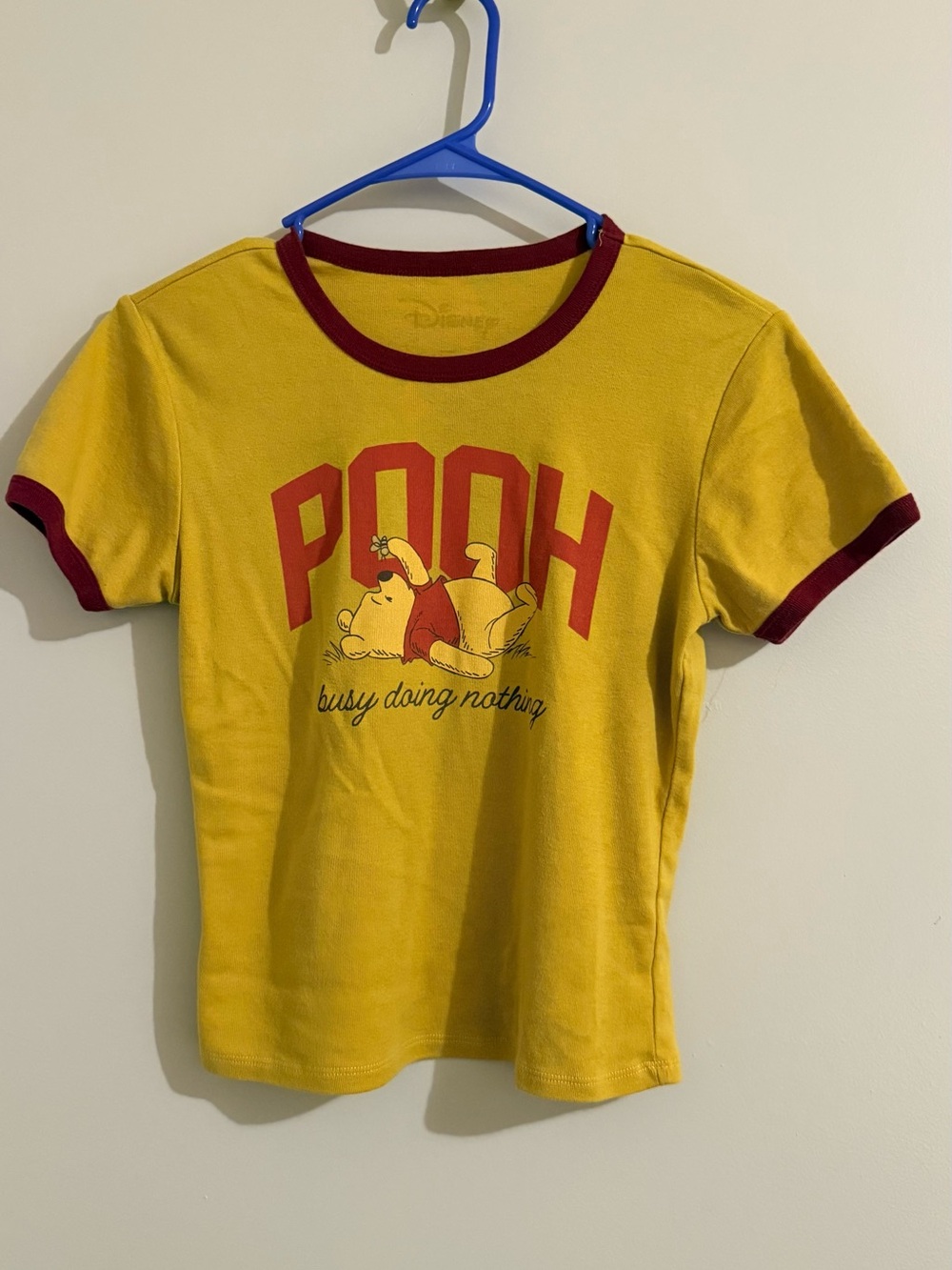 Disney Yellow Winnie the Pooh Tee with Maroon Trim